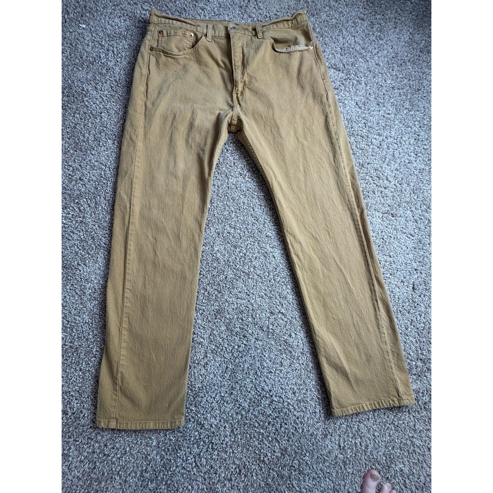 Levi's 505 Regular Fit Jeans Mens 36x32 Tan Mustard Gold Straight Leg Denim Pant